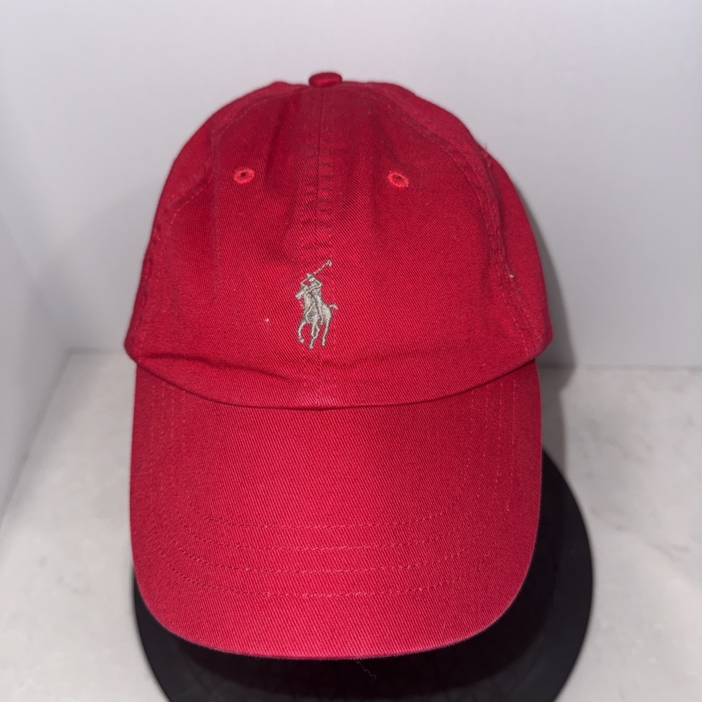 Polo Ralph Lauren Strapback Hat Baseball Cap Red gry Pony Logo Embroidered EUC